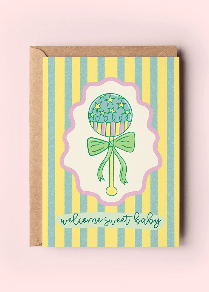 Welcome Sweet Baby Rattle Card