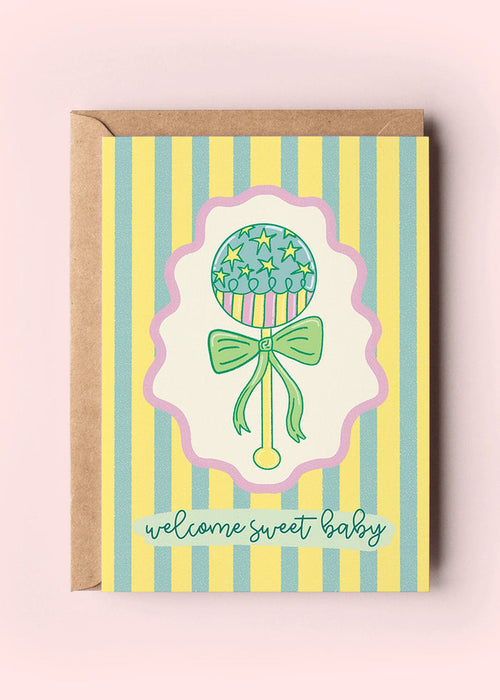 Welcome Sweet Baby Rattle Card