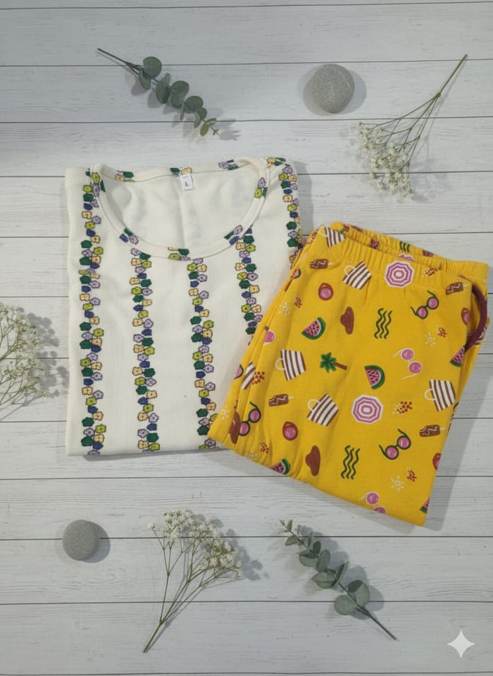 Irah Vastra women’s T-shirt and pant set folded flatlay view