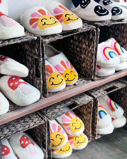 White Rainbow Knit Fluffy Slippers