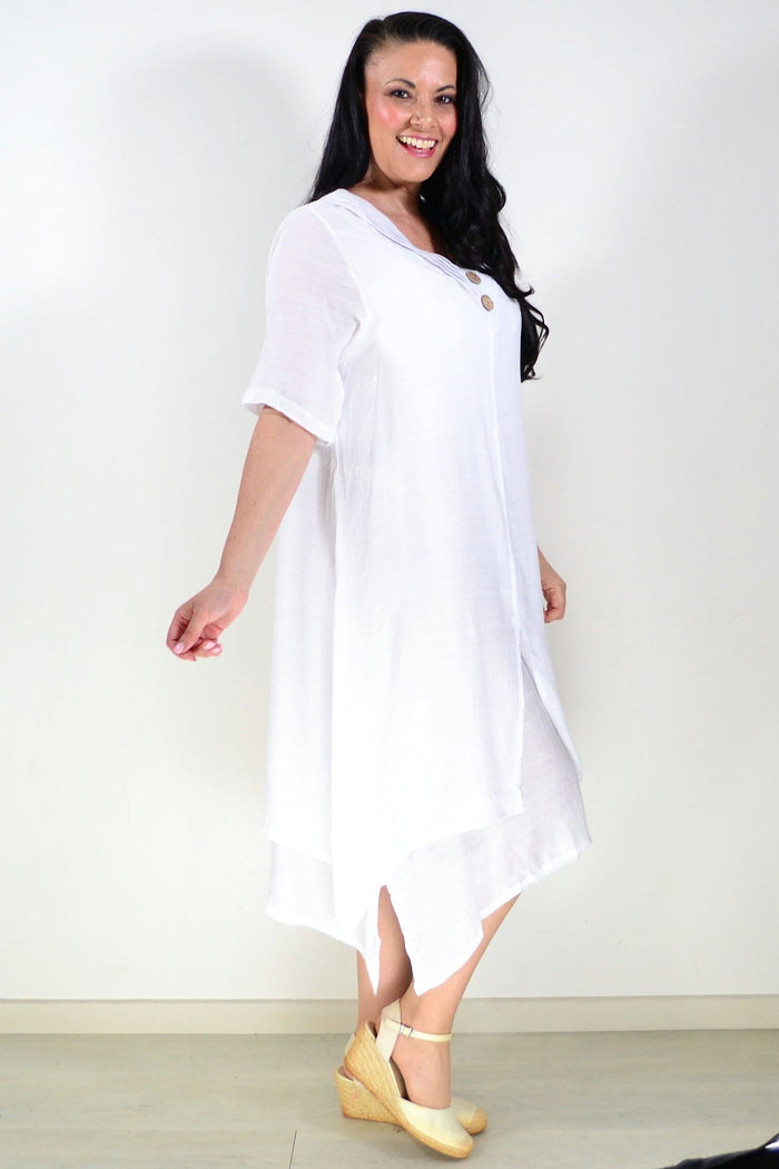 White summer tunic dress by La Mode, lightweight and breezy, with a relaxed fit and simple design perfect for warm weather.