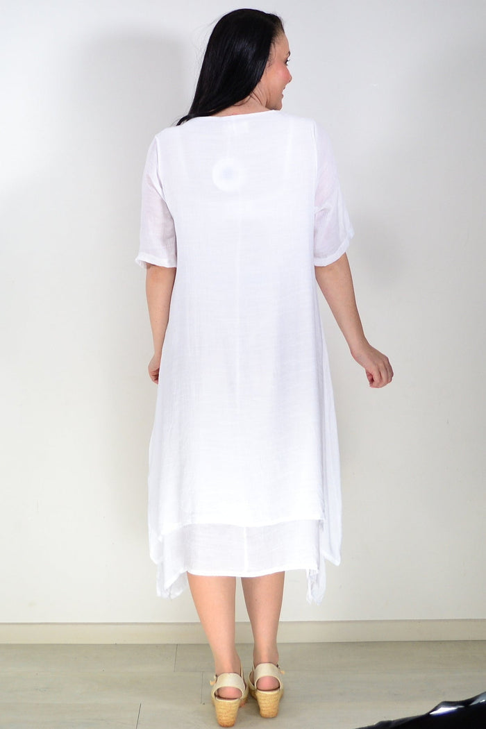 White Summer Tunic Dress by La Mode, lightweight sleeveless tunic with a relaxed fit and subtle detailing, perfect for warm weather.