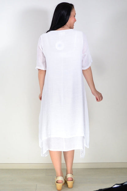 White Summer Tunic Dress by La Mode, lightweight sleeveless tunic with a relaxed fit and subtle detailing, perfect for warm weather.