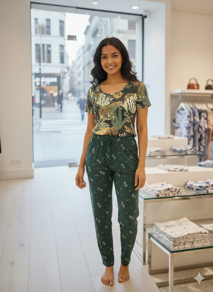 Irah Vastra women’s T-shirt and pant set — model front view