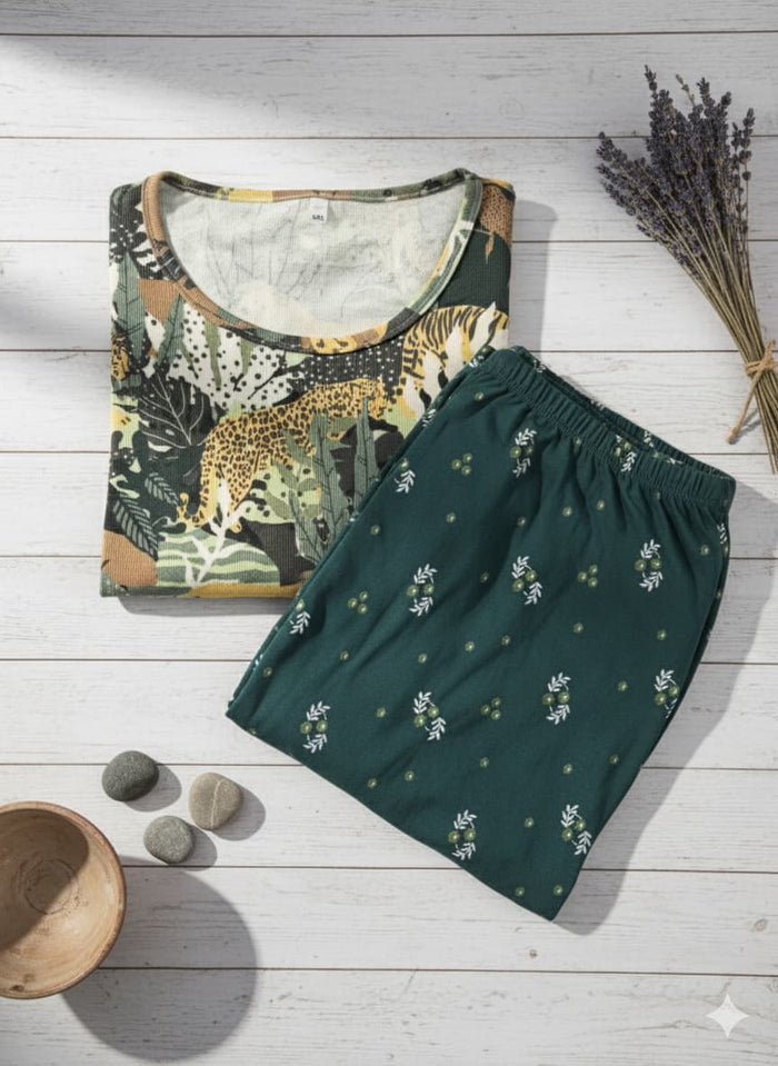 Irah Vastra women’s T-shirt and pant set — folded flatlay view