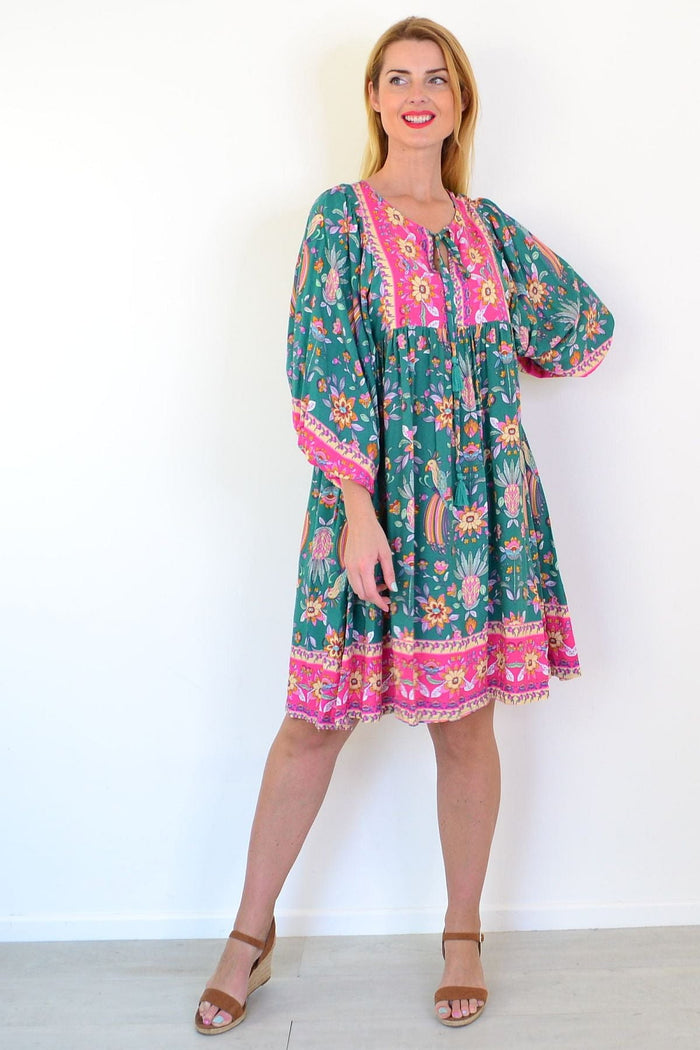 Dream Willow Bohemian Queen Dress tunic with flowing fabric and intricate patterns, perfect for boho-inspired style.