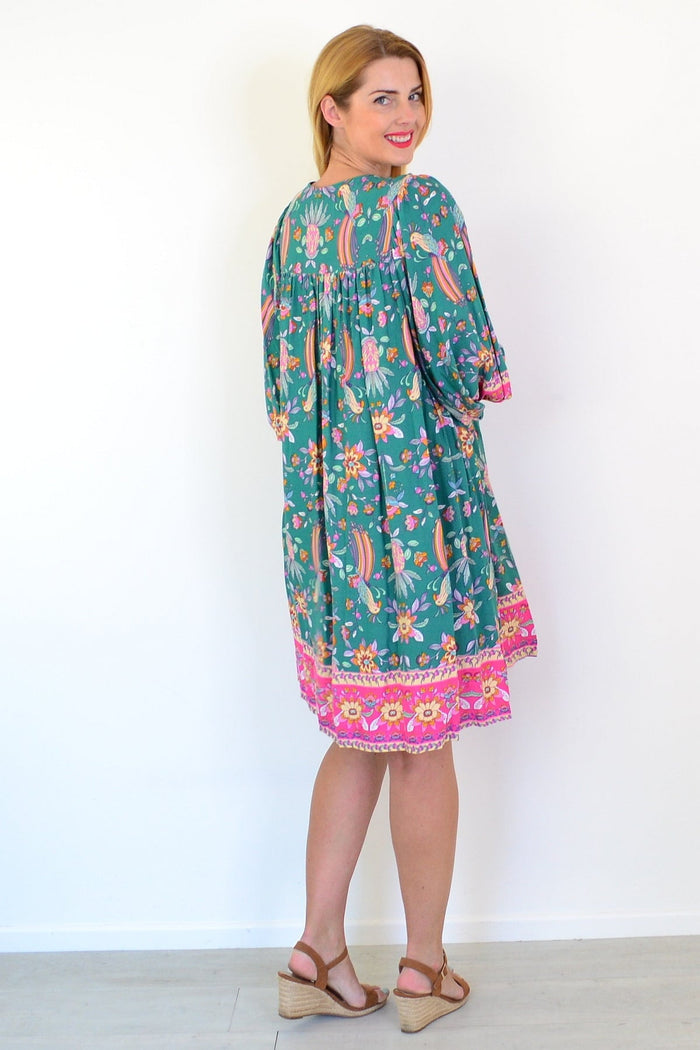 Dream Willow Bohemian Queen Dress tunic with flowing fabric and intricate patterns, styled as a boho-chic women's dress.
