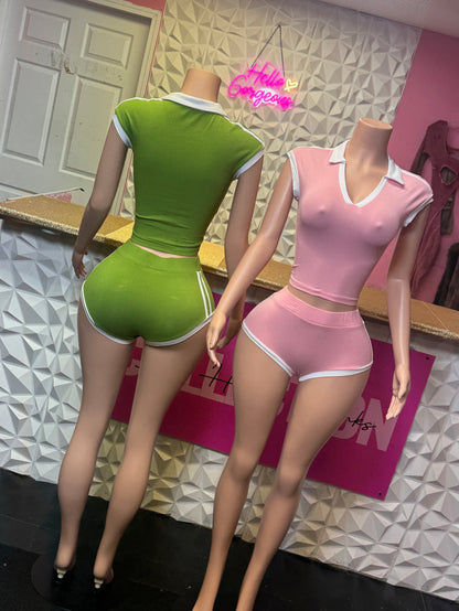 Winning Streak Short Set ( Pink / Green)
