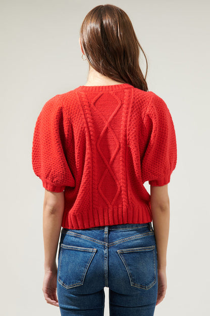 Wish You Well Cable Knit Puff Sleeve Sweater Top