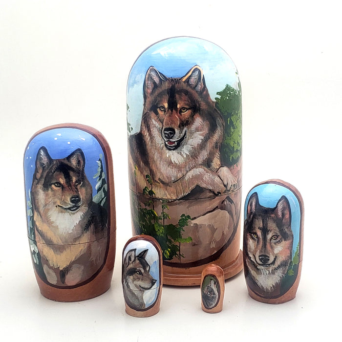 gray wolf nesting dolls 5 piece set
