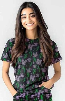 Women Short Sleeve 100% COTTON T-SHIRT Lilac flowers 💐 - Hinz Clothing