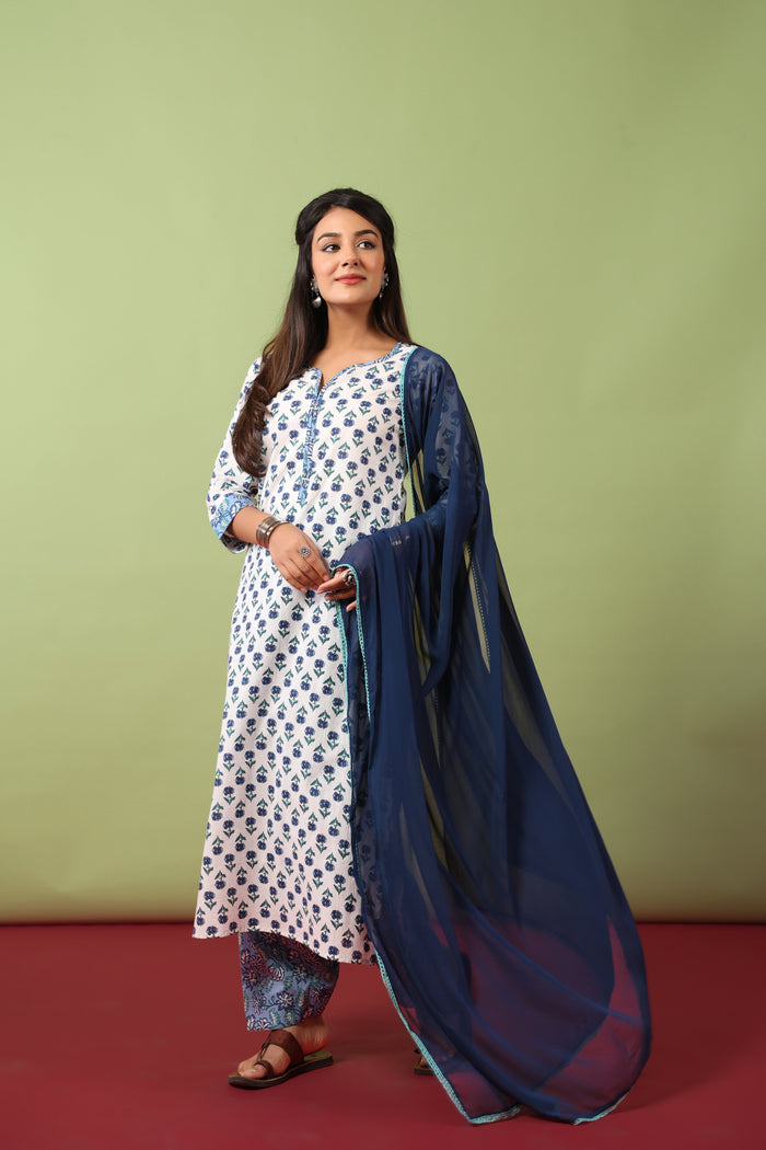 Women’s Cotton Kurta and Farshi Salwar with Dupatta