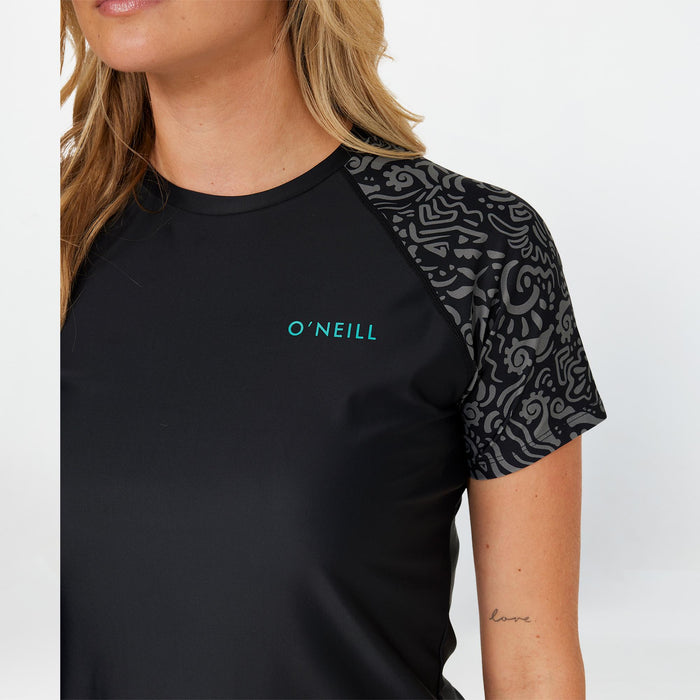 Women's Salina Short Sleeve Rash Vest Tee - Black Tidepool