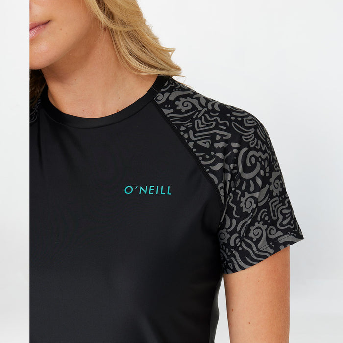 Women's Salina Short Sleeve Rash Vest Tee - Black Tidepool