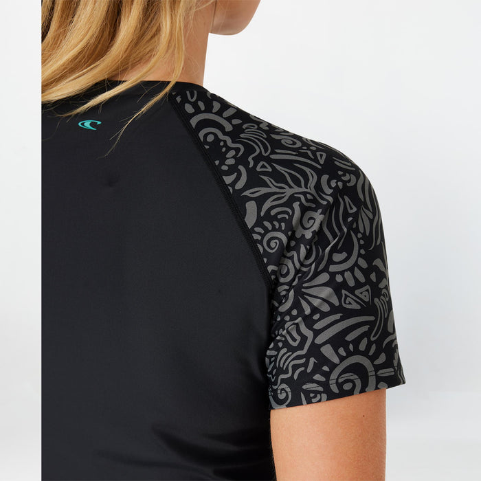 Women's Salina Short Sleeve Rash Vest Tee - Black Tidepool