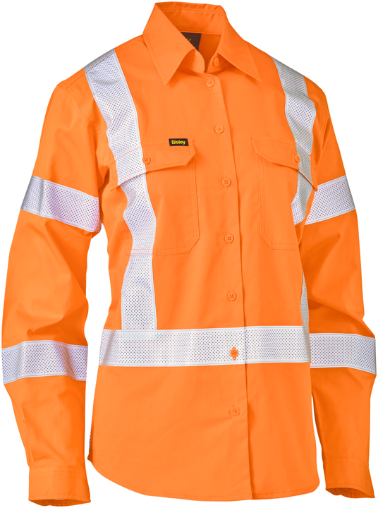 Women's Taped X Back Lightweight Hi Vis Drill Rail Shirt BL6166XT