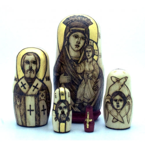 Wood Burned Icon Doss Set 4"H