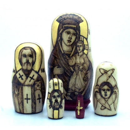 Wood Burned Icon Doss Set 4"H
