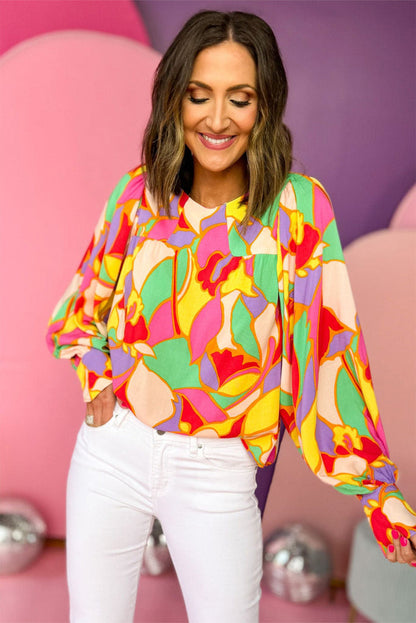 Yellow Abstract Print Puff Sleeve Blouse - Tops/Blouses & Shirts