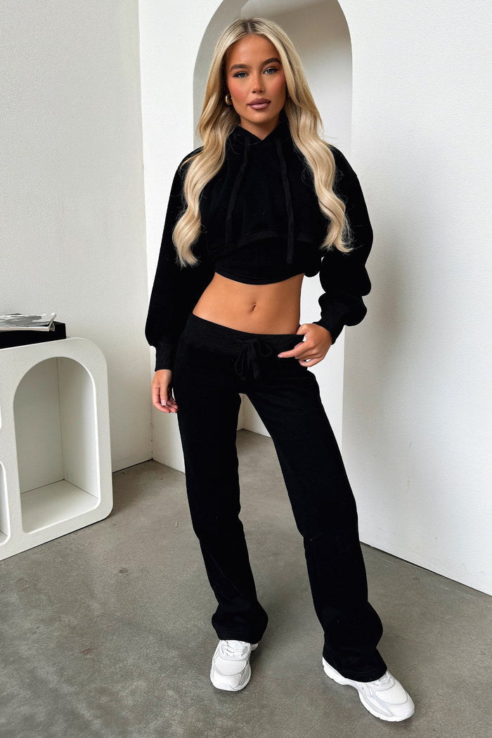 Zaina Cropped Hoodie - Black