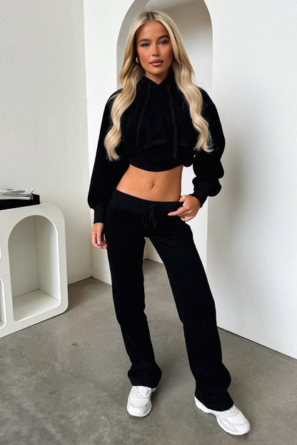 Zaina Cropped Hoodie - Black