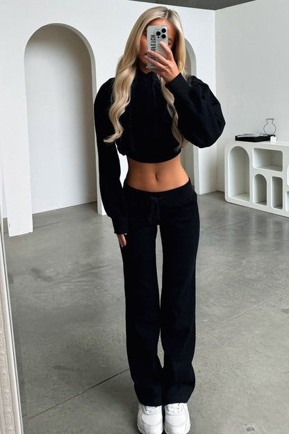 Zaina Cropped Hoodie - Black