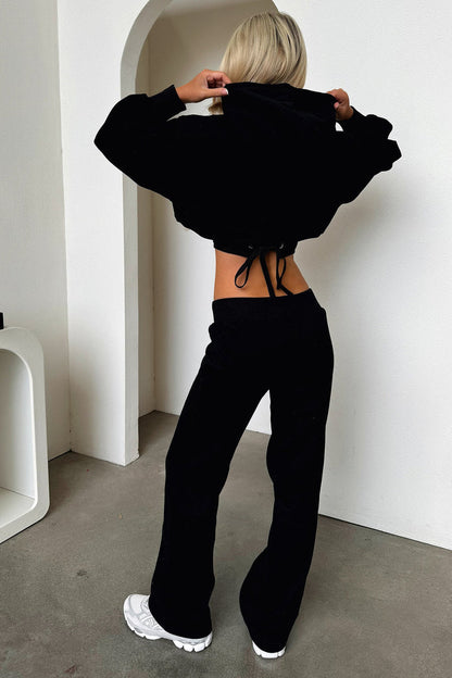 Zaina Cropped Hoodie - Black