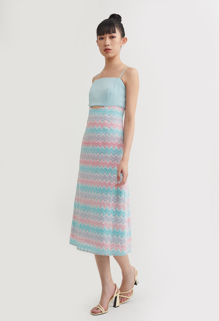 Zig Zag Patterned Sleeveless Midi Dress
