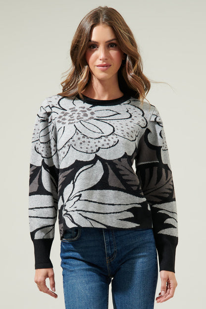 Zinnia Floral Gathered Shoulder Sweater
