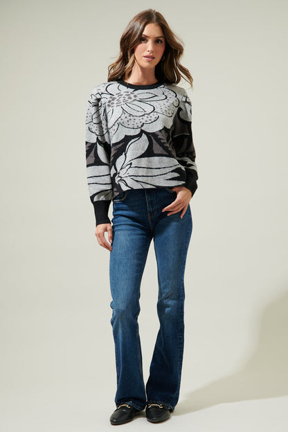 Zinnia Floral Gathered Shoulder Sweater
