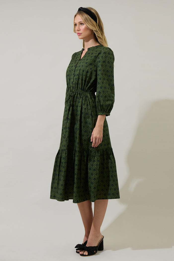 Zinnia Floral Split Neck Midi Dress