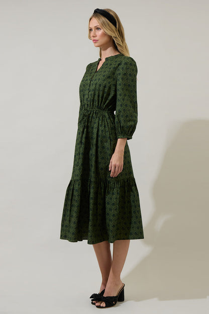 Zinnia Floral Split Neck Midi Dress