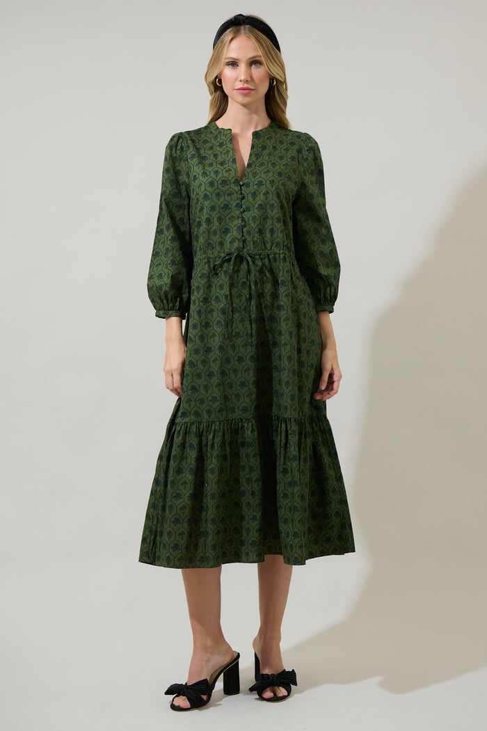 Zinnia Floral Split Neck Midi Dress