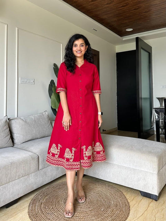 Ziva A-line Camel Dress- Red