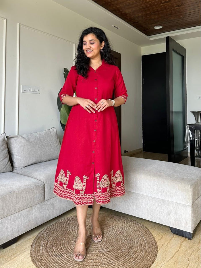 Ziva A-line Camel Dress- Red
