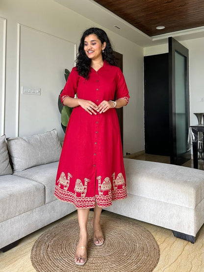 Ziva A-line Camel Dress- Red