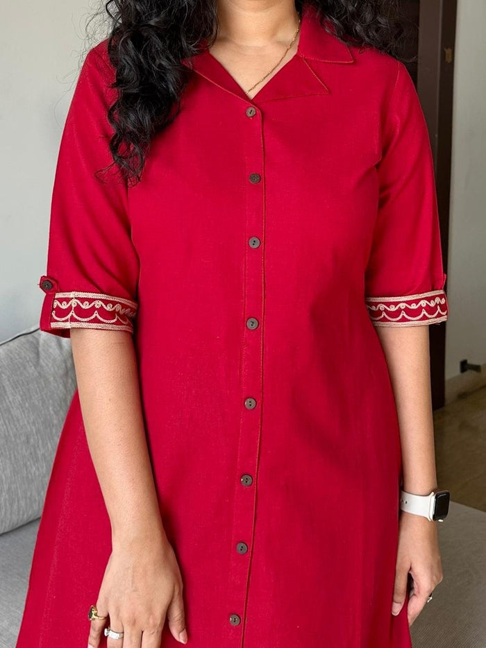 Ziva A-line Camel Dress- Red
