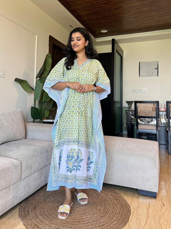 Zura Block Print Kaftan- Fresh Bootas