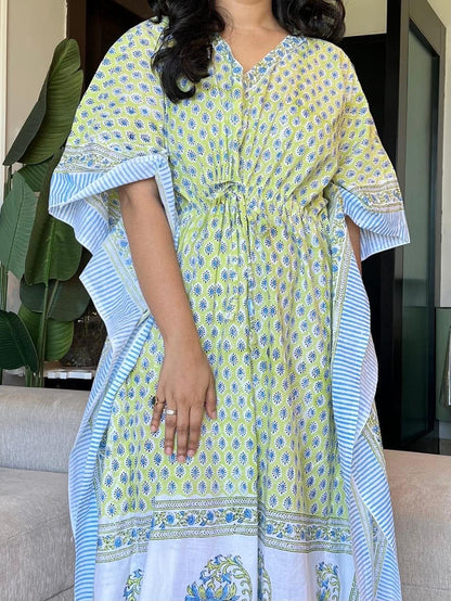 Zura Block Print Kaftan- Fresh Bootas
